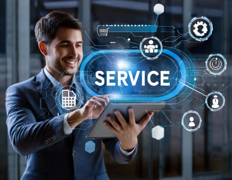 Services customer support business technology concept on screen